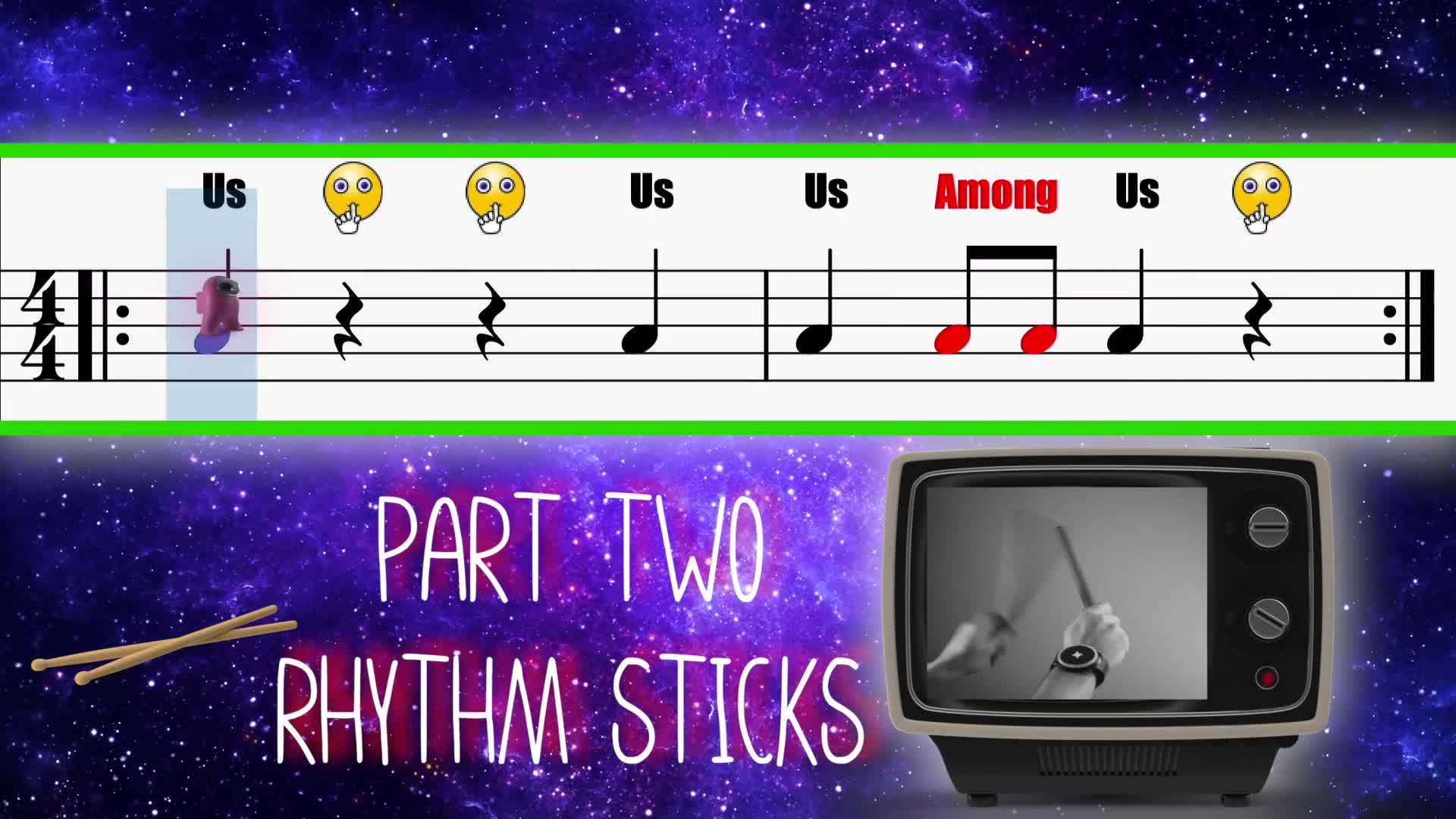 Elementary Music Activity | Among Us Theme | Four Part Percussion!